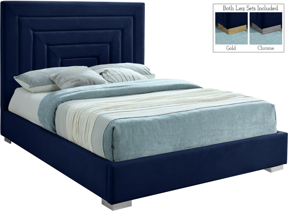 Nora Navy Velvet Queen Bed - All Brands Furniture (NJ)