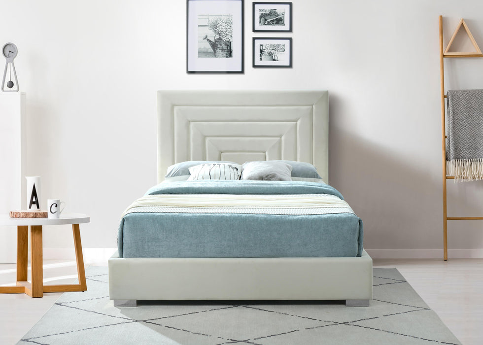 Nora Cream Velvet Queen Bed - All Brands Furniture (NJ)