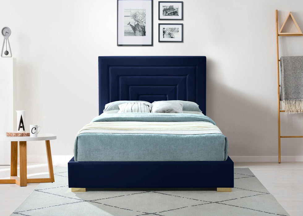 Nora Navy Velvet Queen Bed - All Brands Furniture (NJ)