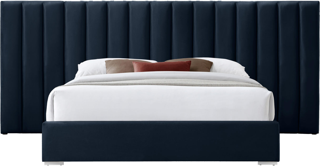 Pablo Navy Velvet Queen Bed - All Brands Furniture (NJ)