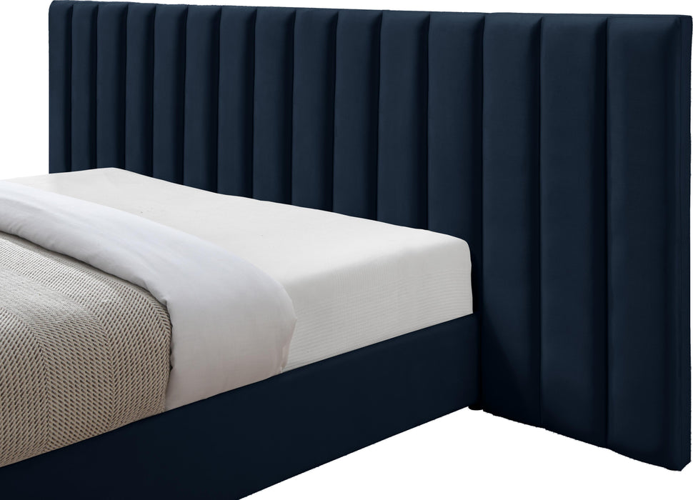 Pablo Navy Velvet Queen Bed - All Brands Furniture (NJ)