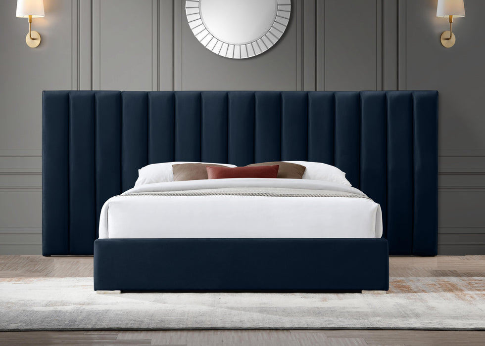 Pablo Navy Velvet Queen Bed - All Brands Furniture (NJ)