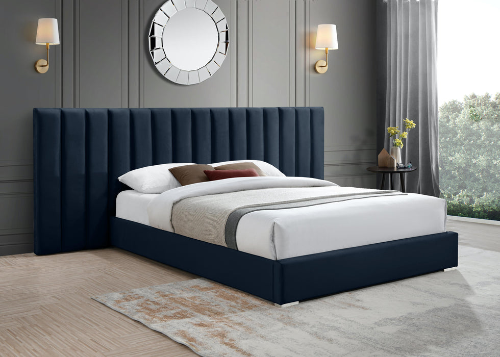 Pablo Navy Velvet Queen Bed - All Brands Furniture (NJ)