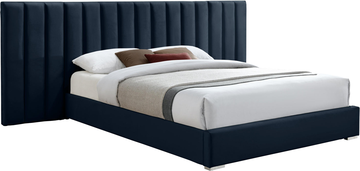 Pablo Navy Velvet Queen Bed - All Brands Furniture (NJ)