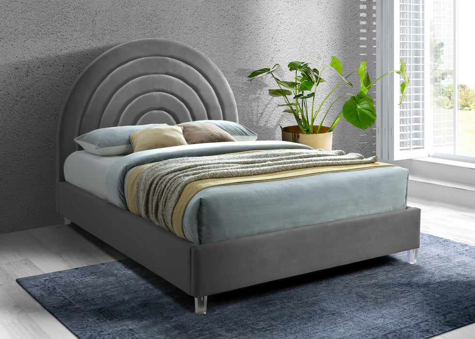 Rainbow Grey Velvet King Bed - All Brands Furniture (NJ)