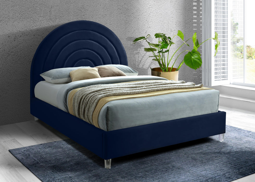 Rainbow Navy Velvet King Bed - All Brands Furniture (NJ)