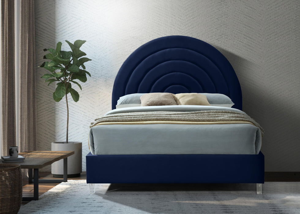 Rainbow Navy Velvet Queen Bed - All Brands Furniture (NJ)