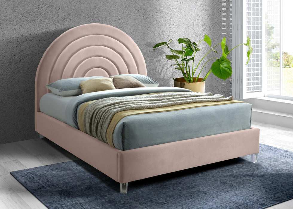 Rainbow Pink Velvet Queen Bed - All Brands Furniture (NJ)