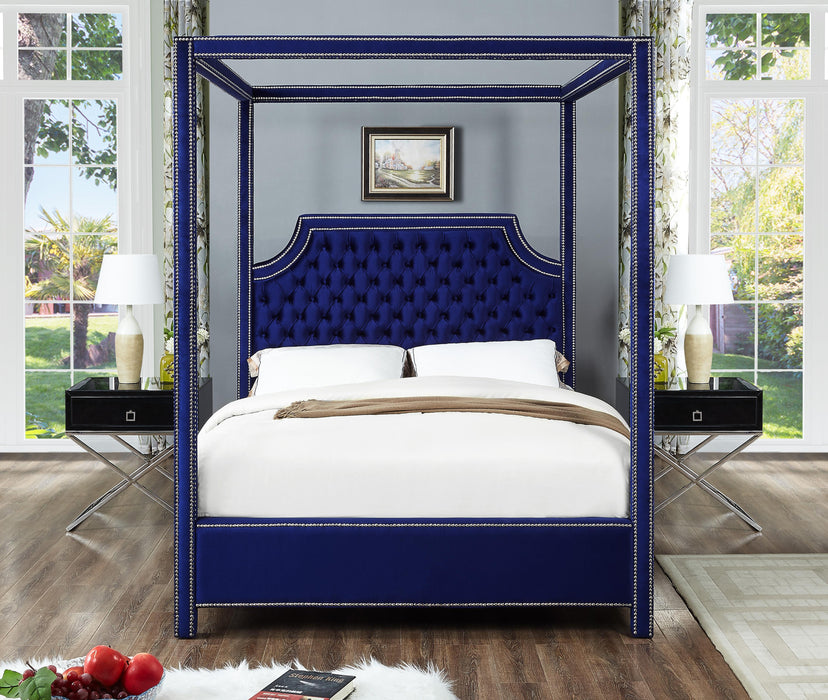 Rowan Navy Velvet Queen Bed (3 Boxes) - All Brands Furniture (NJ)