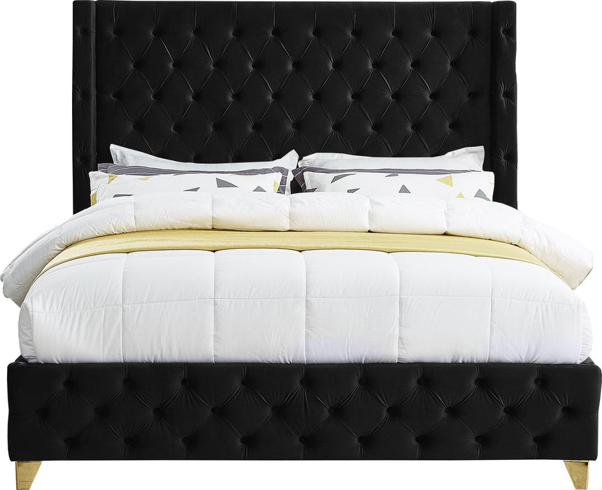 Savan Black Velvet King Bed - All Brands Furniture (NJ)