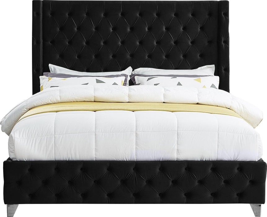 Savan Black Velvet Full Bed - All Brands Furniture (NJ)