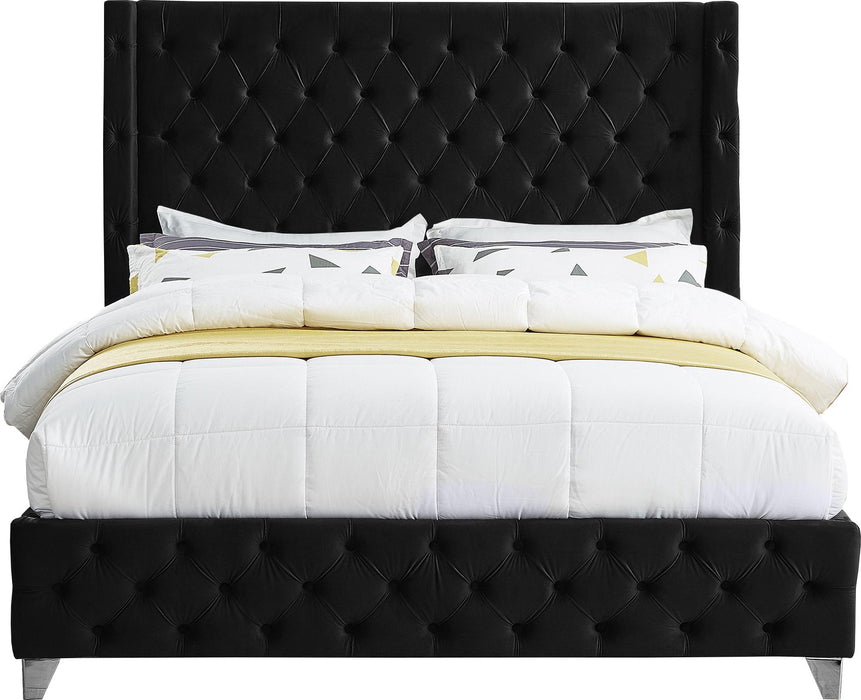Savan Black Velvet King Bed - All Brands Furniture (NJ)