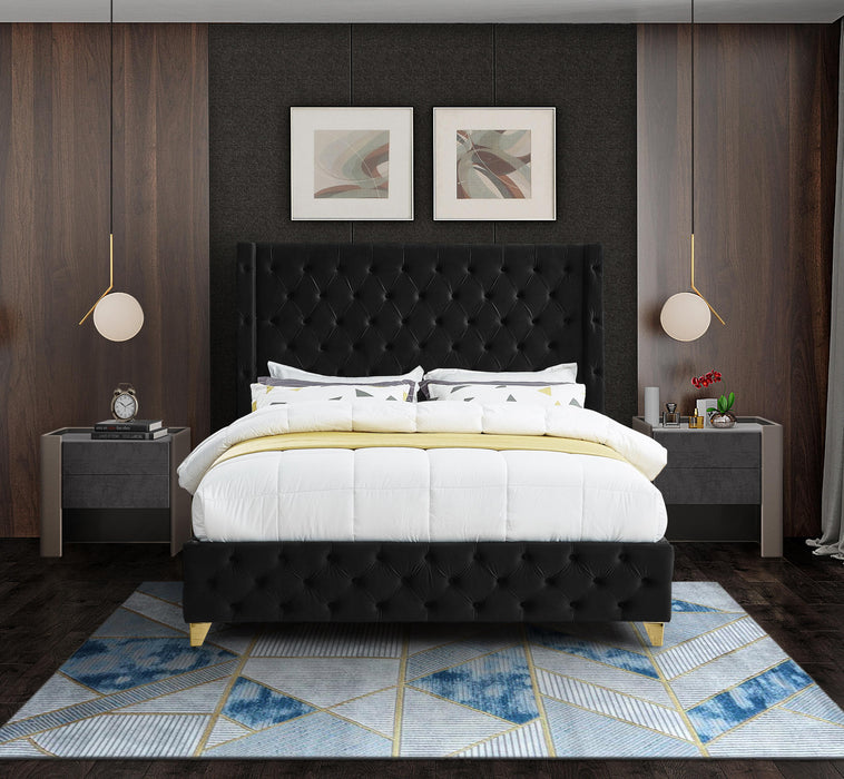 Savan Black Velvet Queen Bed - All Brands Furniture (NJ)