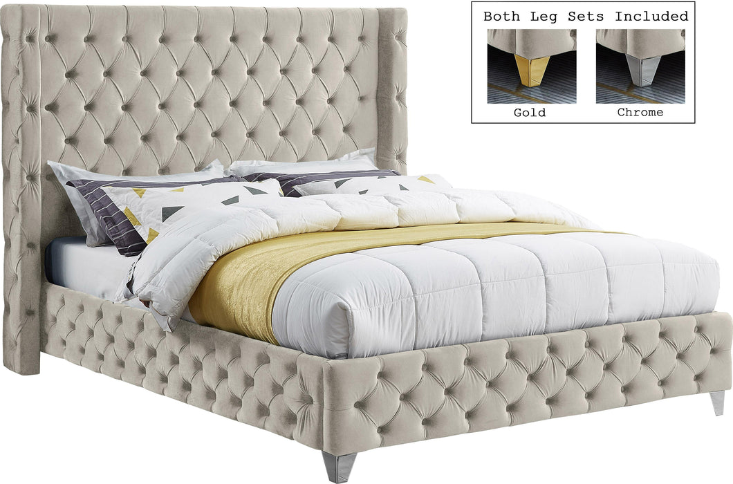 Savan Cream Velvet Queen Bed - All Brands Furniture (NJ)