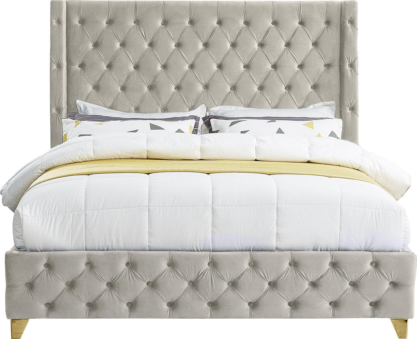 Savan Cream Velvet Queen Bed - All Brands Furniture (NJ)