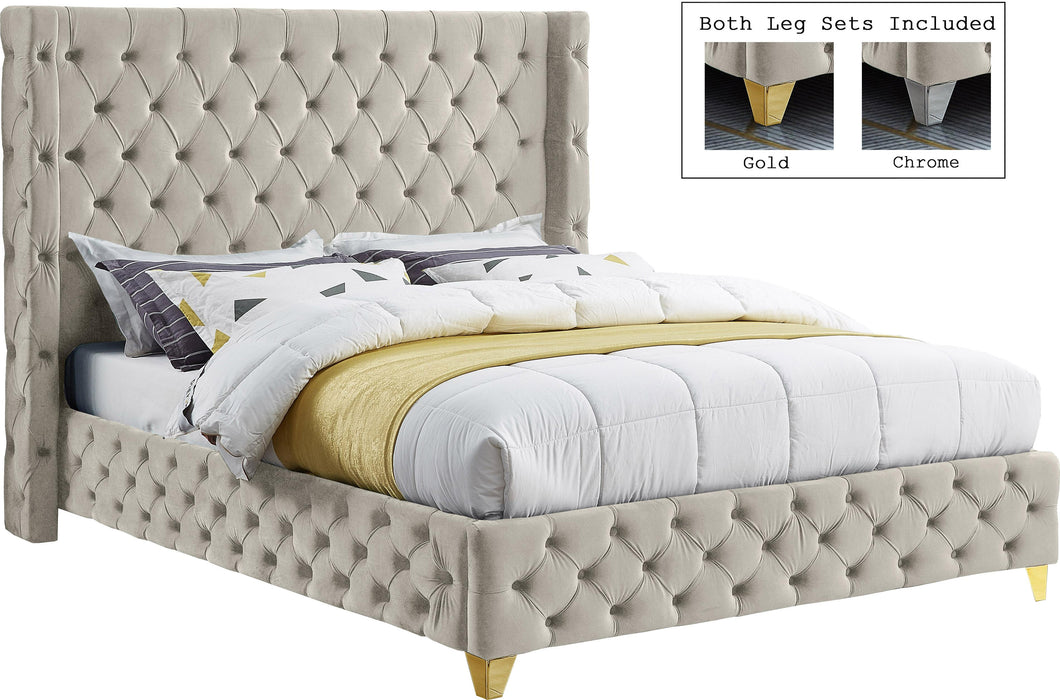 Savan Cream Velvet King Bed - All Brands Furniture (NJ)