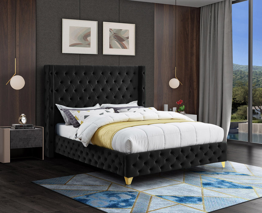 Savan Black Velvet King Bed - All Brands Furniture (NJ)