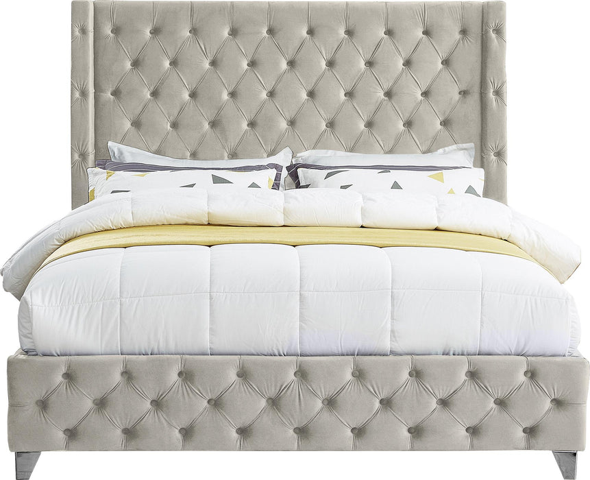 Savan Cream Velvet Queen Bed - All Brands Furniture (NJ)