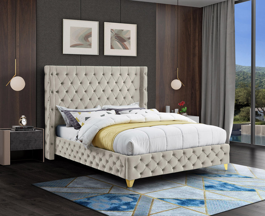Savan Cream Velvet Queen Bed - All Brands Furniture (NJ)