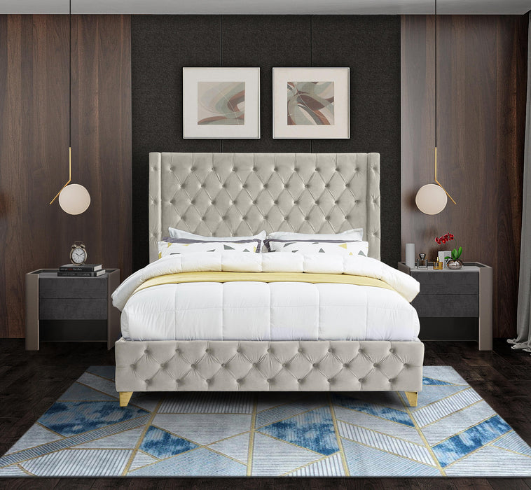 Savan Cream Velvet King Bed - All Brands Furniture (NJ)