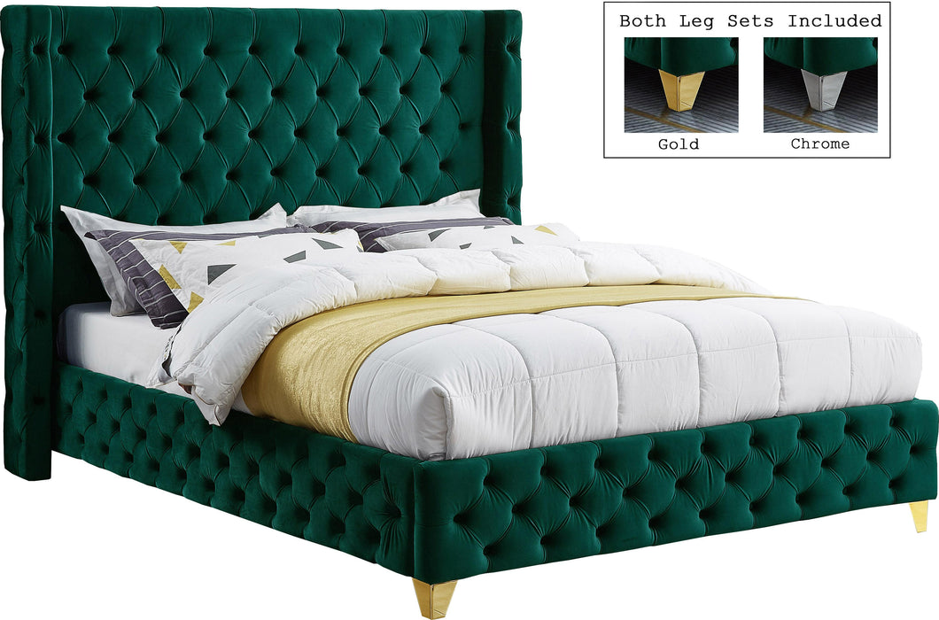 Savan Green Velvet King Bed - All Brands Furniture (NJ)