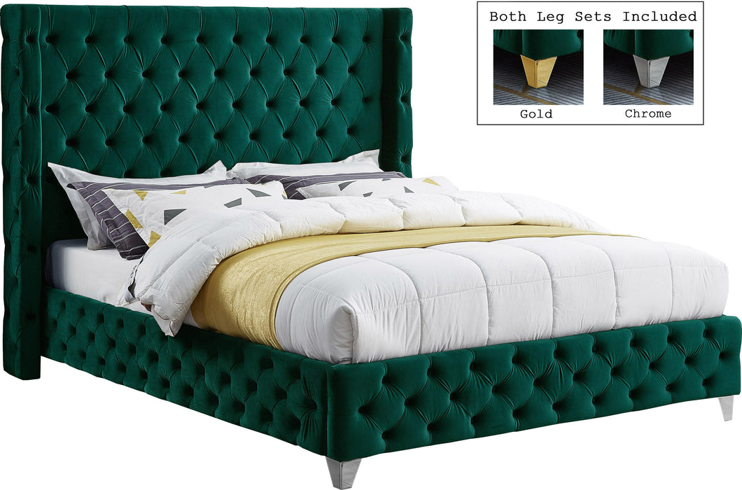 Savan Green Velvet Full Bed - All Brands Furniture (NJ)