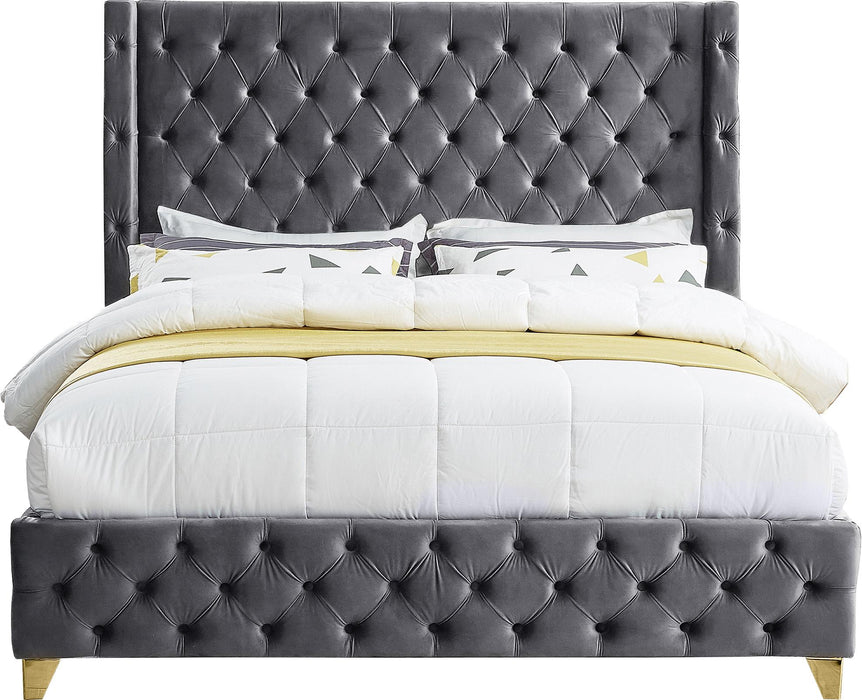 Savan Grey Velvet King Bed - All Brands Furniture (NJ)