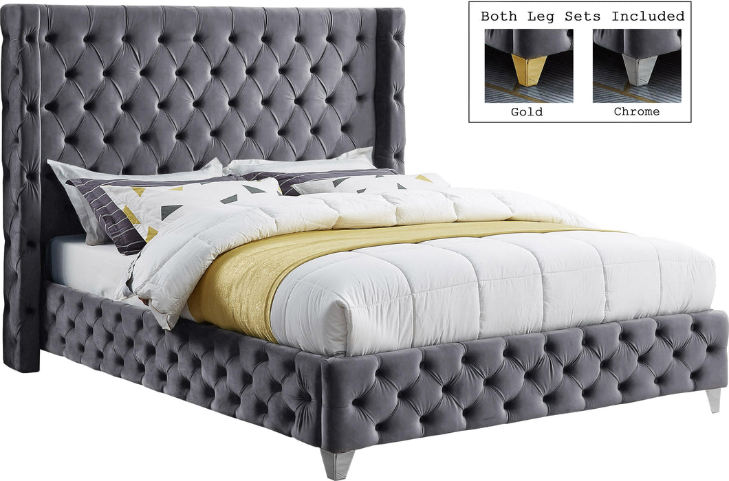 Savan Grey Velvet King Bed - All Brands Furniture (NJ)