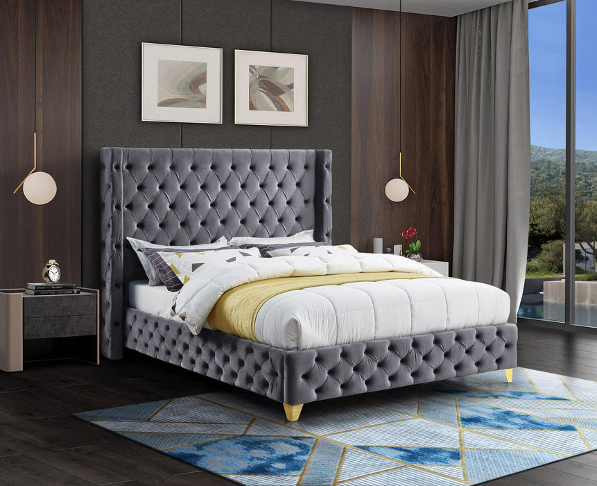 Savan Grey Velvet King Bed - All Brands Furniture (NJ)