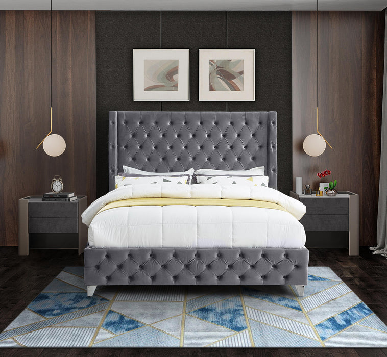 Savan Grey Velvet Queen Bed - All Brands Furniture (NJ)