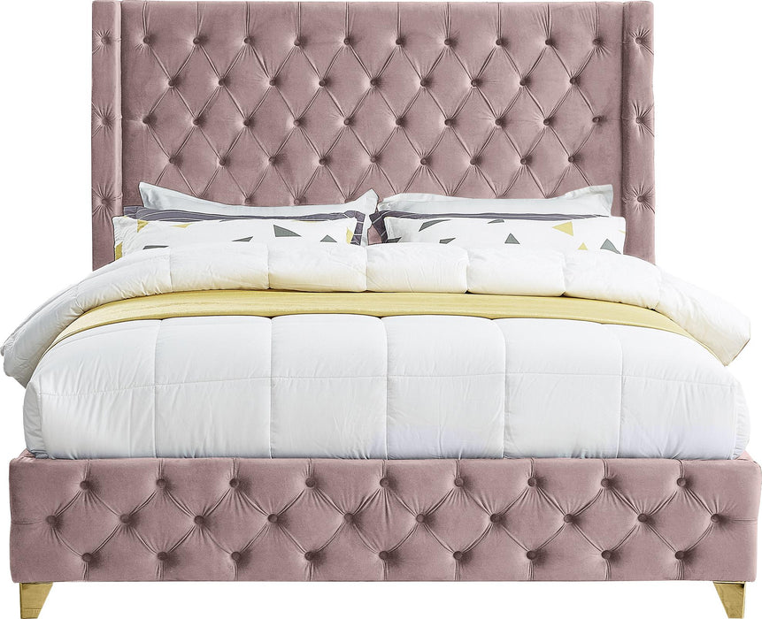 Savan Pink Velvet Queen Bed - All Brands Furniture (NJ)