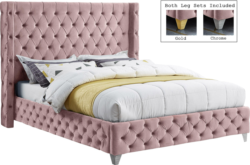 Savan Pink Velvet Queen Bed - All Brands Furniture (NJ)