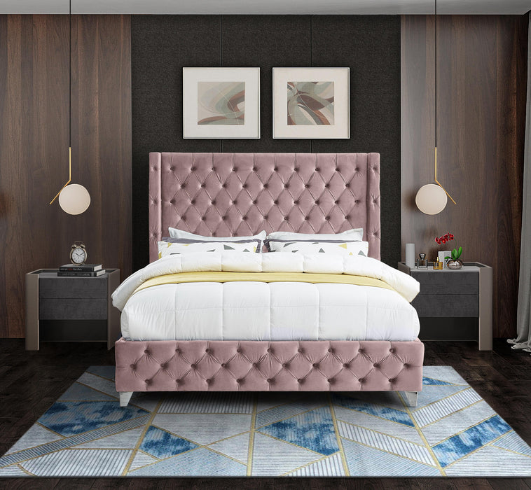 Savan Pink Velvet Queen Bed - All Brands Furniture (NJ)