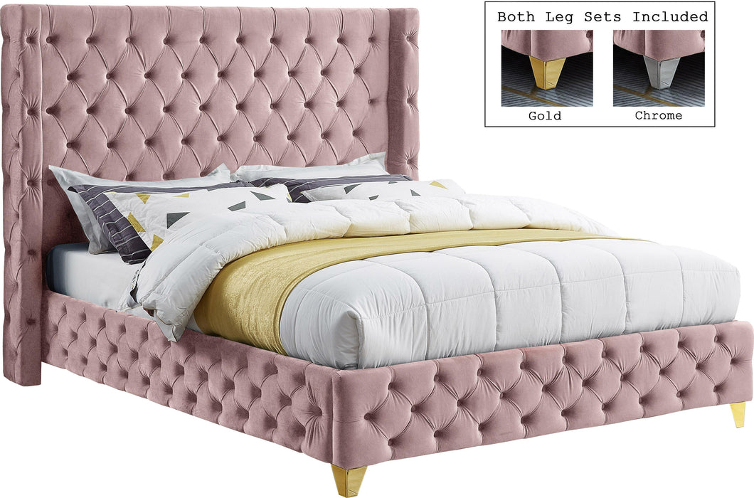 Savan Pink Velvet Queen Bed - All Brands Furniture (NJ)