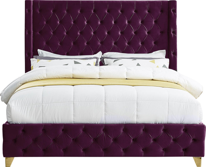 Savan Purple Velvet Full Bed - All Brands Furniture (NJ)