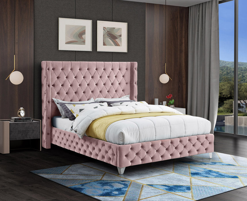 Savan Pink Velvet Queen Bed - All Brands Furniture (NJ)