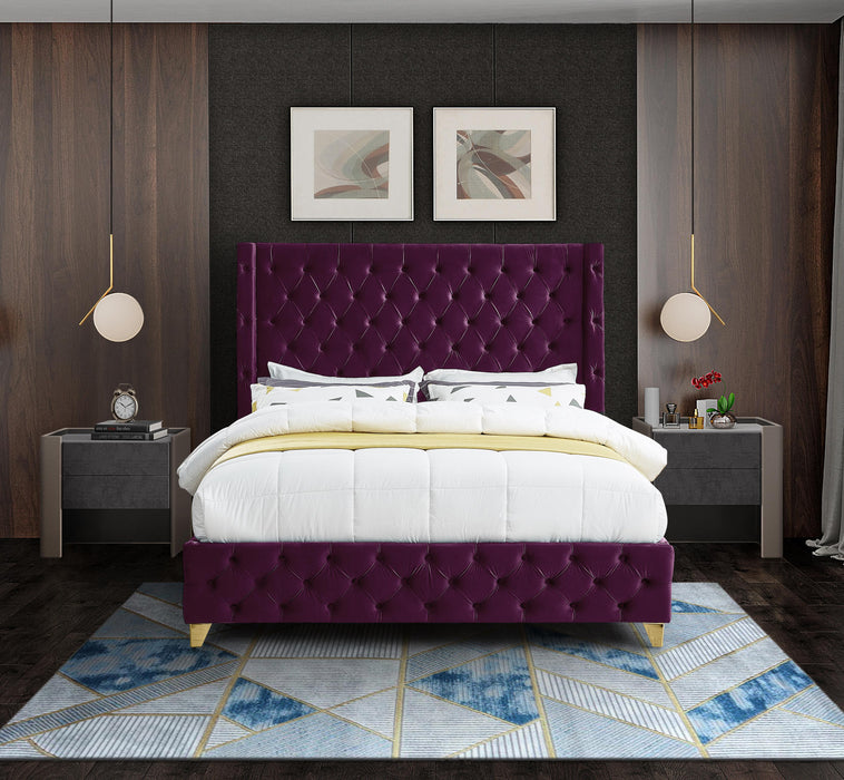 Savan Purple Velvet Full Bed - All Brands Furniture (NJ)