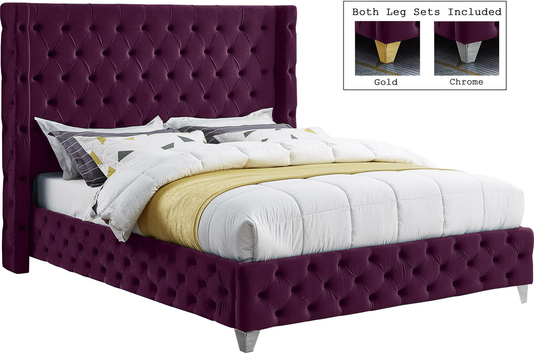 Savan Purple Velvet Queen Bed - All Brands Furniture (NJ)