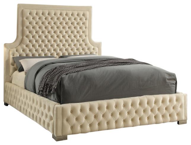 Sedona Cream Velvet Queen Bed - All Brands Furniture (NJ)