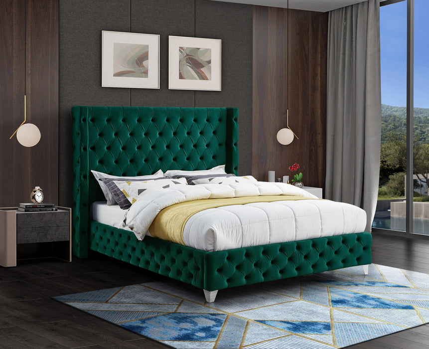 Savan Green Velvet Queen Bed - All Brands Furniture (NJ)