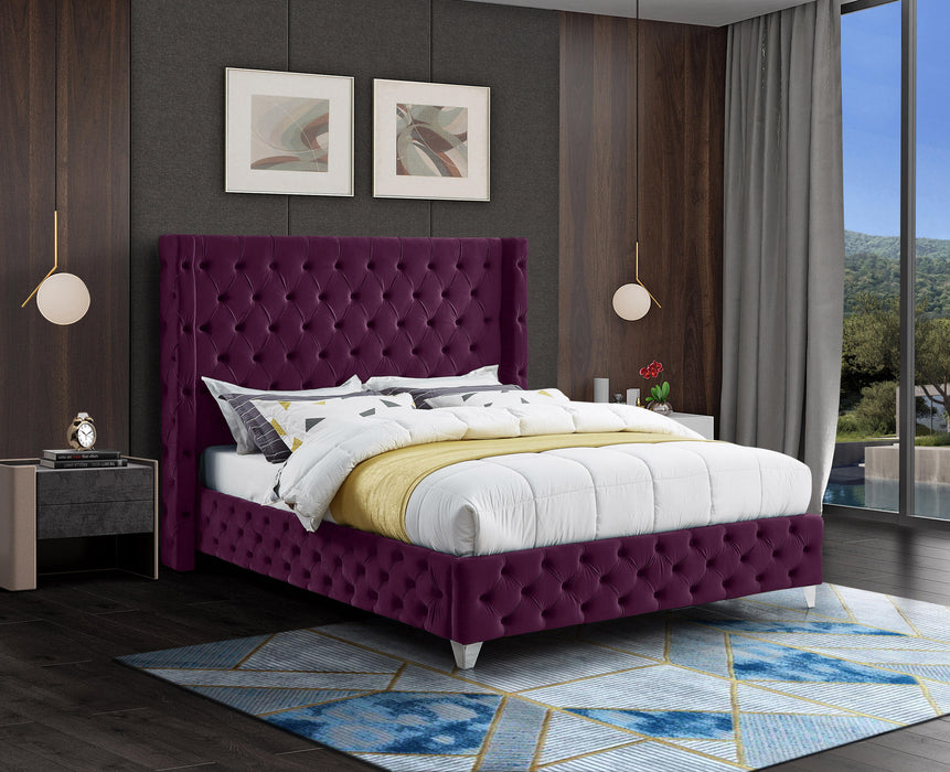Savan Purple Velvet Queen Bed - All Brands Furniture (NJ)