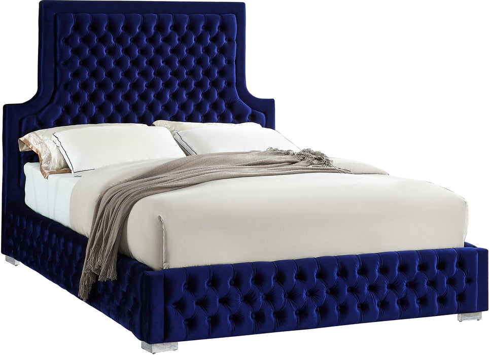 Sedona Navy Velvet Queen Bed - All Brands Furniture (NJ)