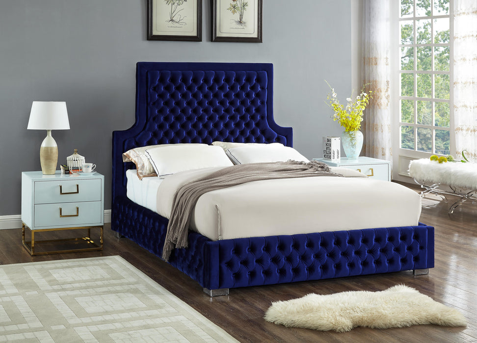 Sedona Navy Velvet Queen Bed - All Brands Furniture (NJ)