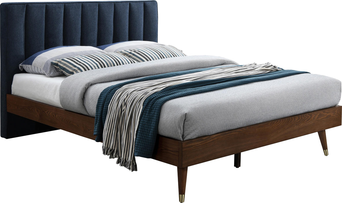 Vance Navy Linen Fabric Queen Bed (3 Boxes) - All Brands Furniture (NJ)