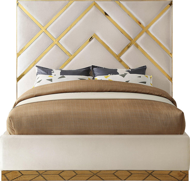 Vector Cream  Velvet Queen Bed - All Brands Furniture (NJ)