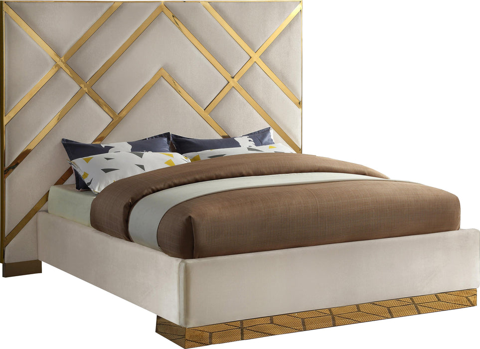 Vector Cream  Velvet Queen Bed - All Brands Furniture (NJ)