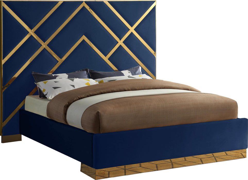 Vector Navy Velvet Queen Bed - All Brands Furniture (NJ)