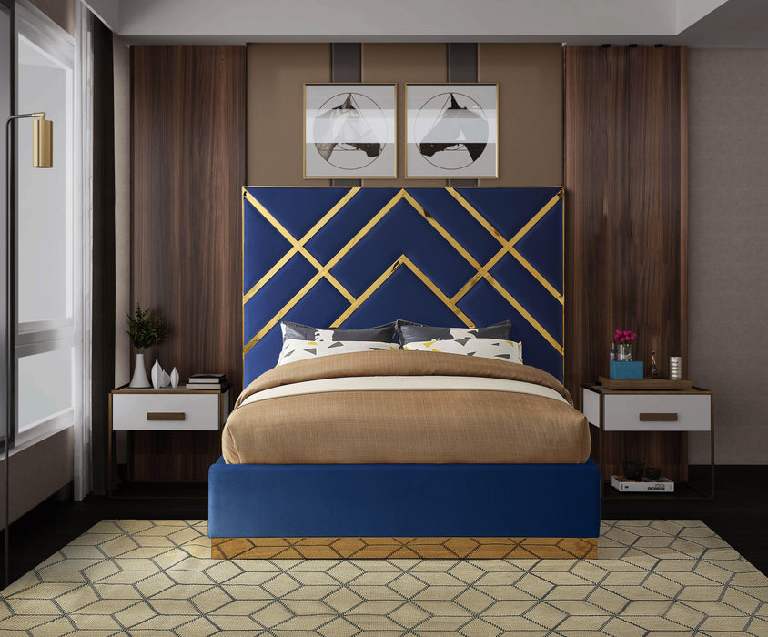 Vector Navy Velvet Queen Bed - All Brands Furniture (NJ)