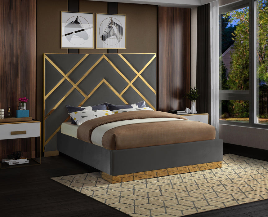 Vector Grey Velvet Queen Bed - All Brands Furniture (NJ)