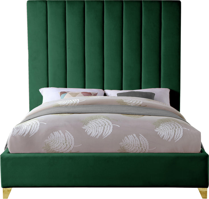 Via Green Velvet Queen Bed